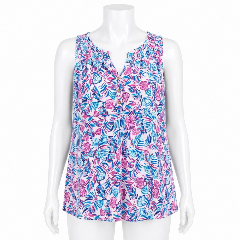 Stella‎ Parker Tropical Floral Top Women's 1X Sleeveless Resort Vacation Blouse